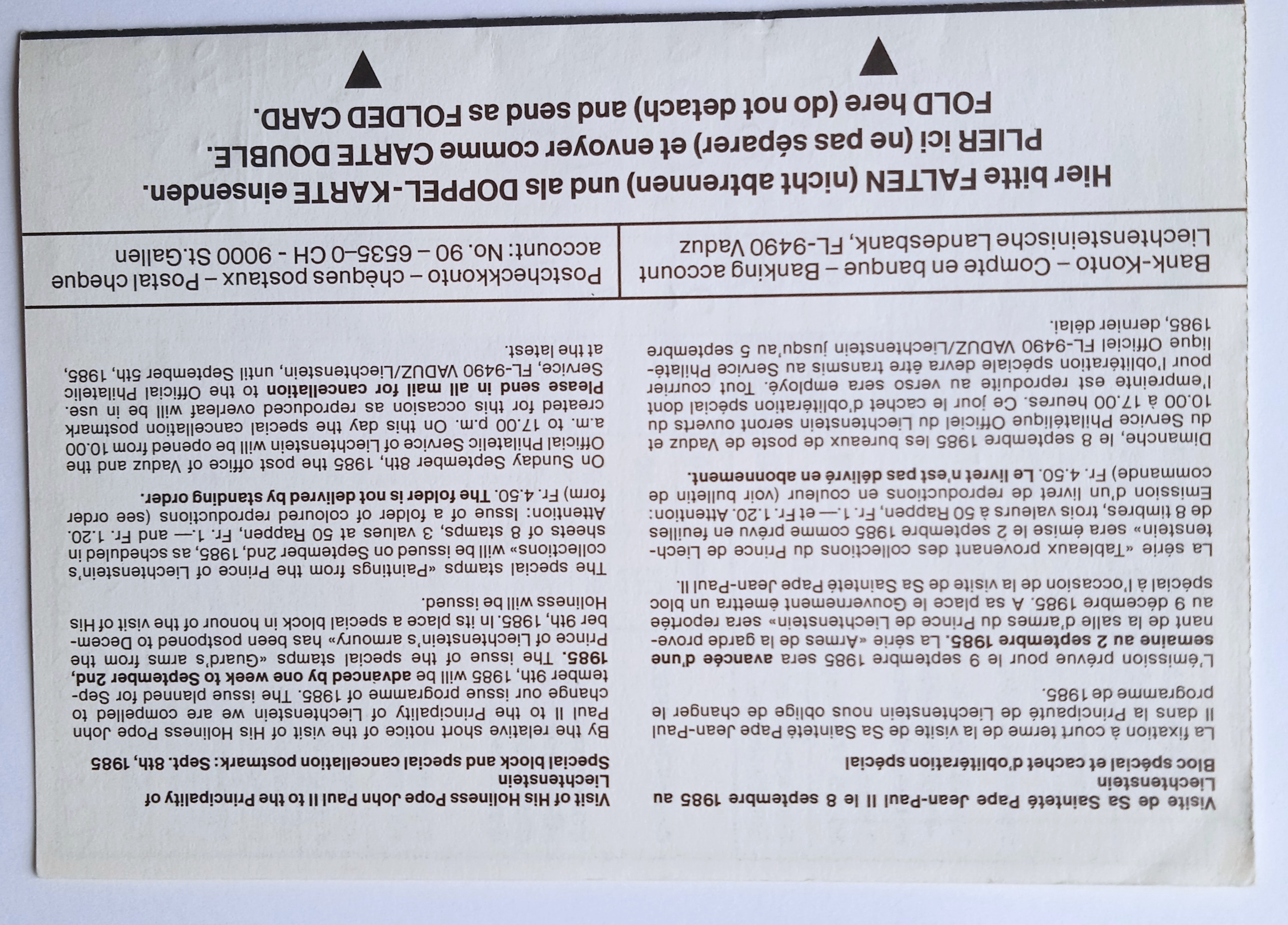 Průvodní list - německá spolková pošta