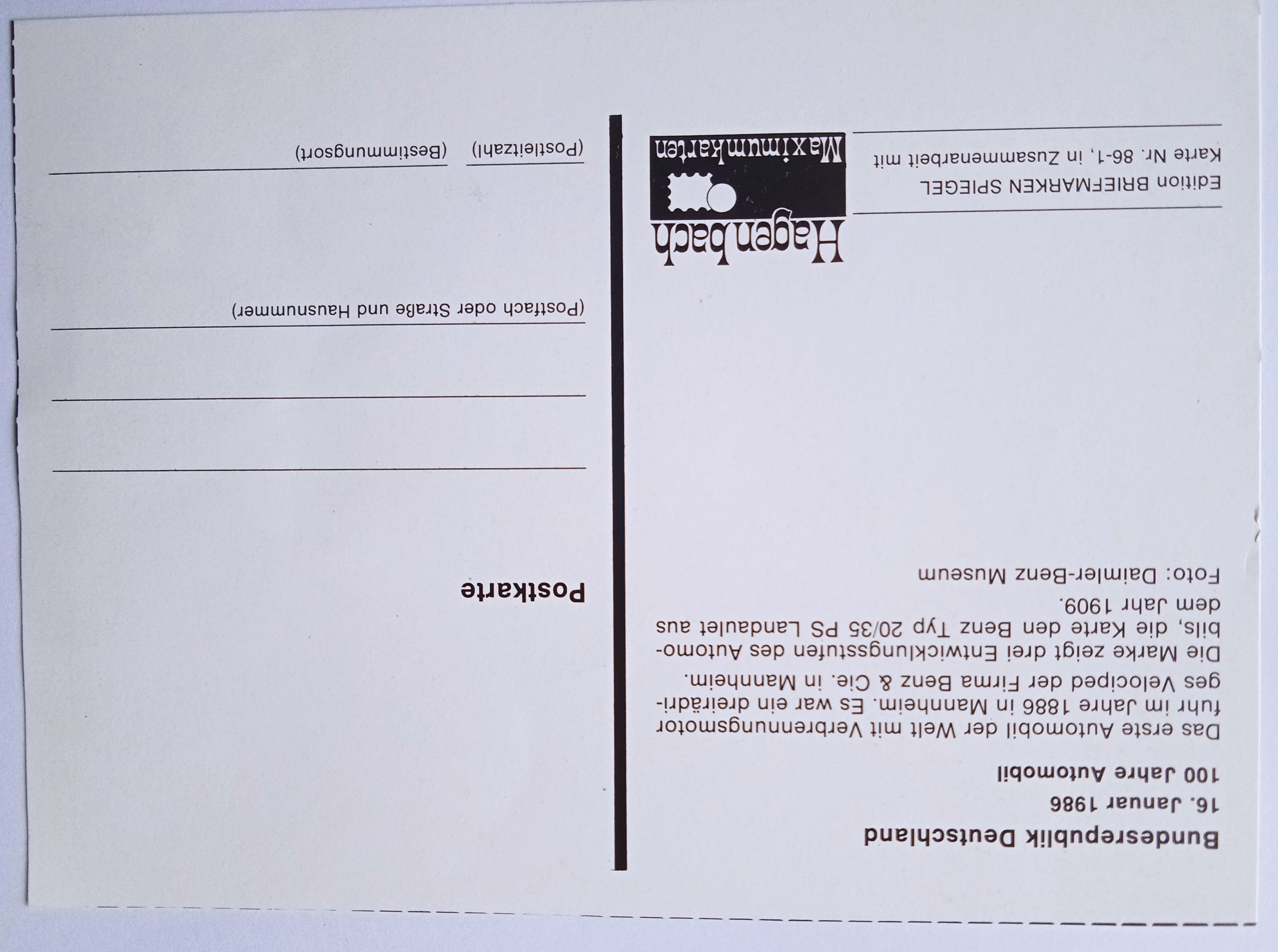 Pohlednice 100 let automobilu