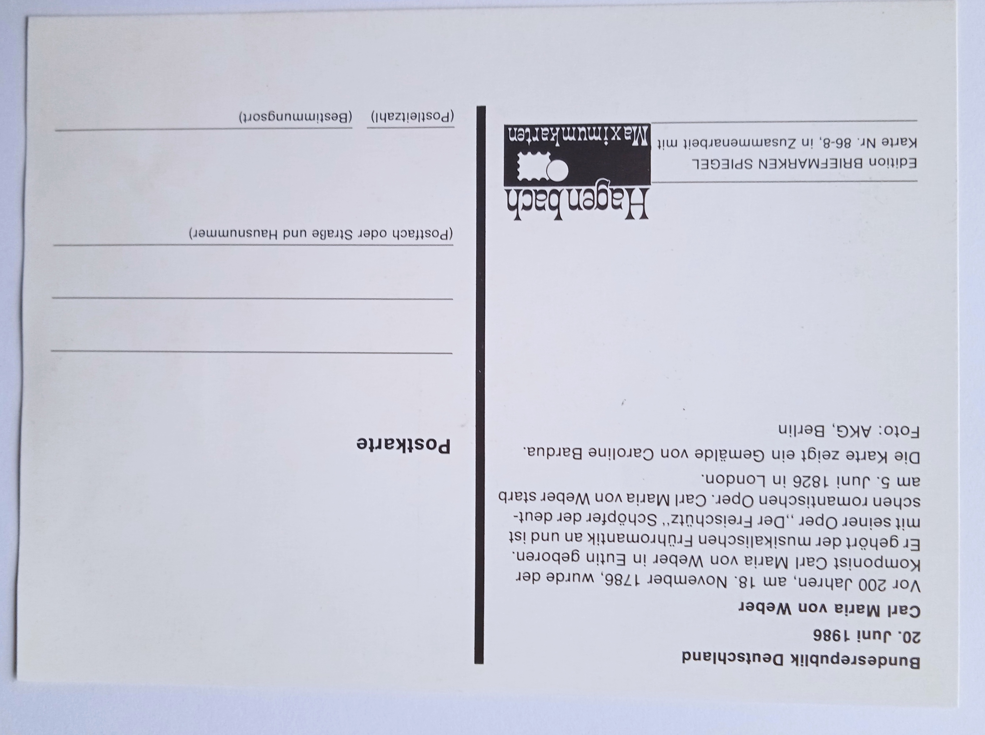 Pohlednice Carl Maria von Weber