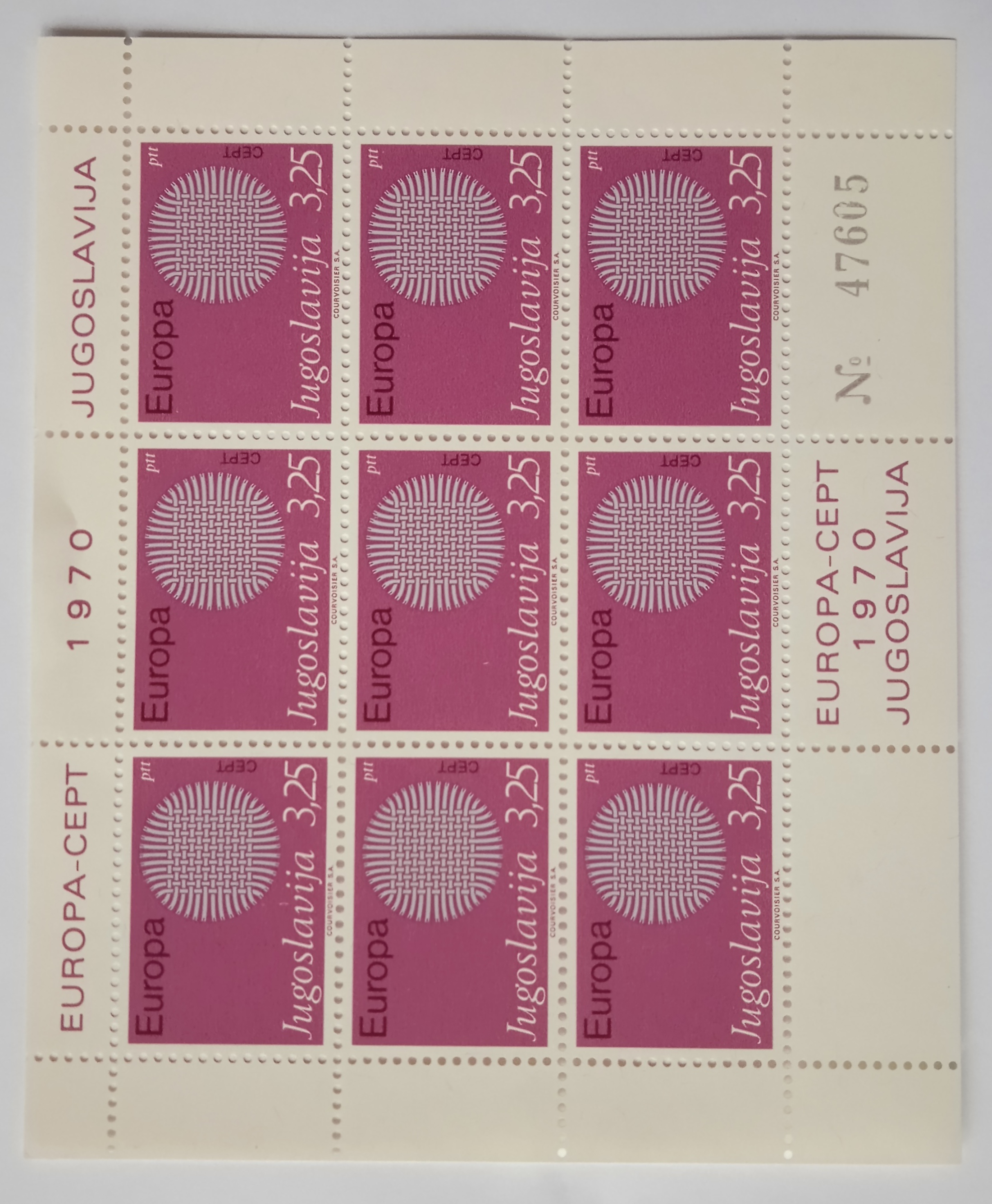 známky Jugoslávie 1970 v aršíku